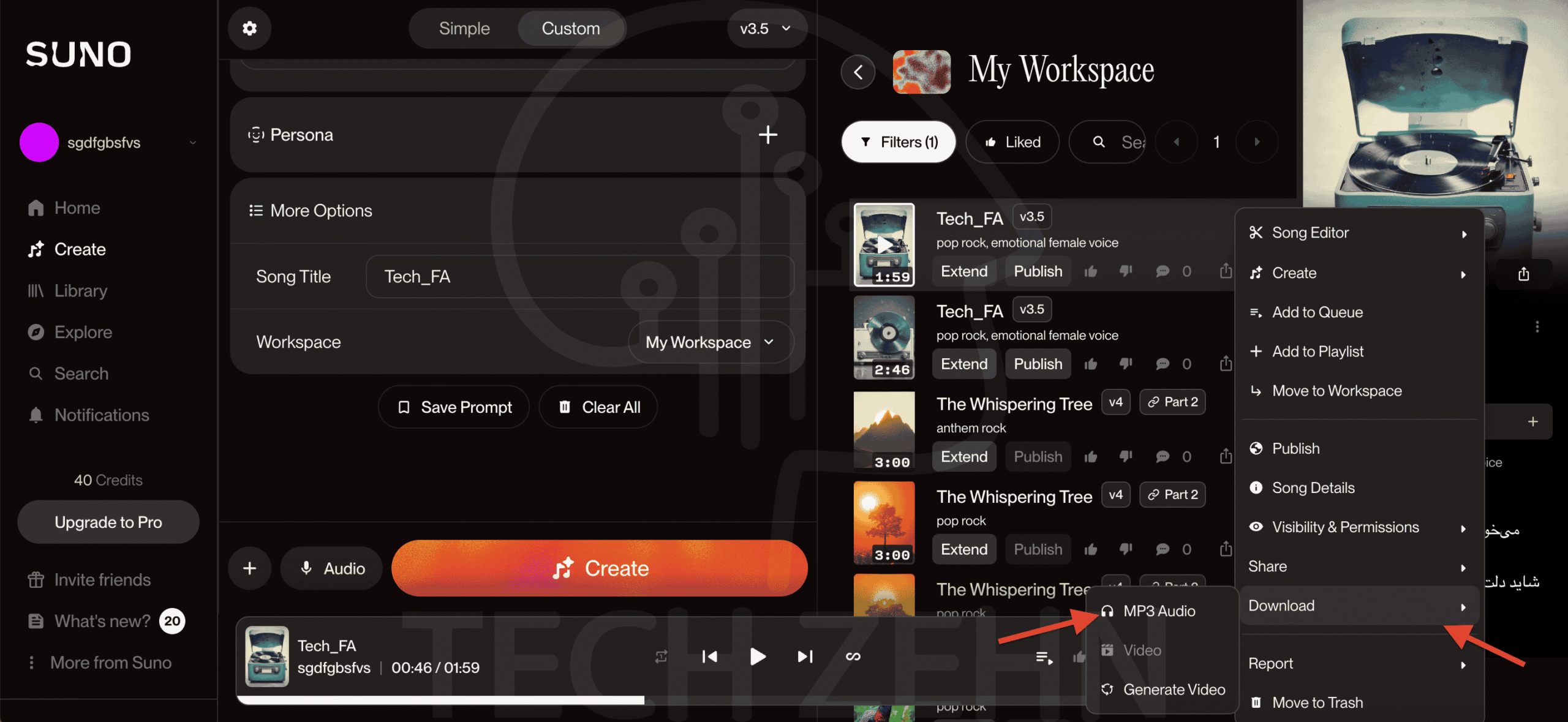 دانلود فایل MP3 از نمونه موزیکهای ساخته شده با Suno