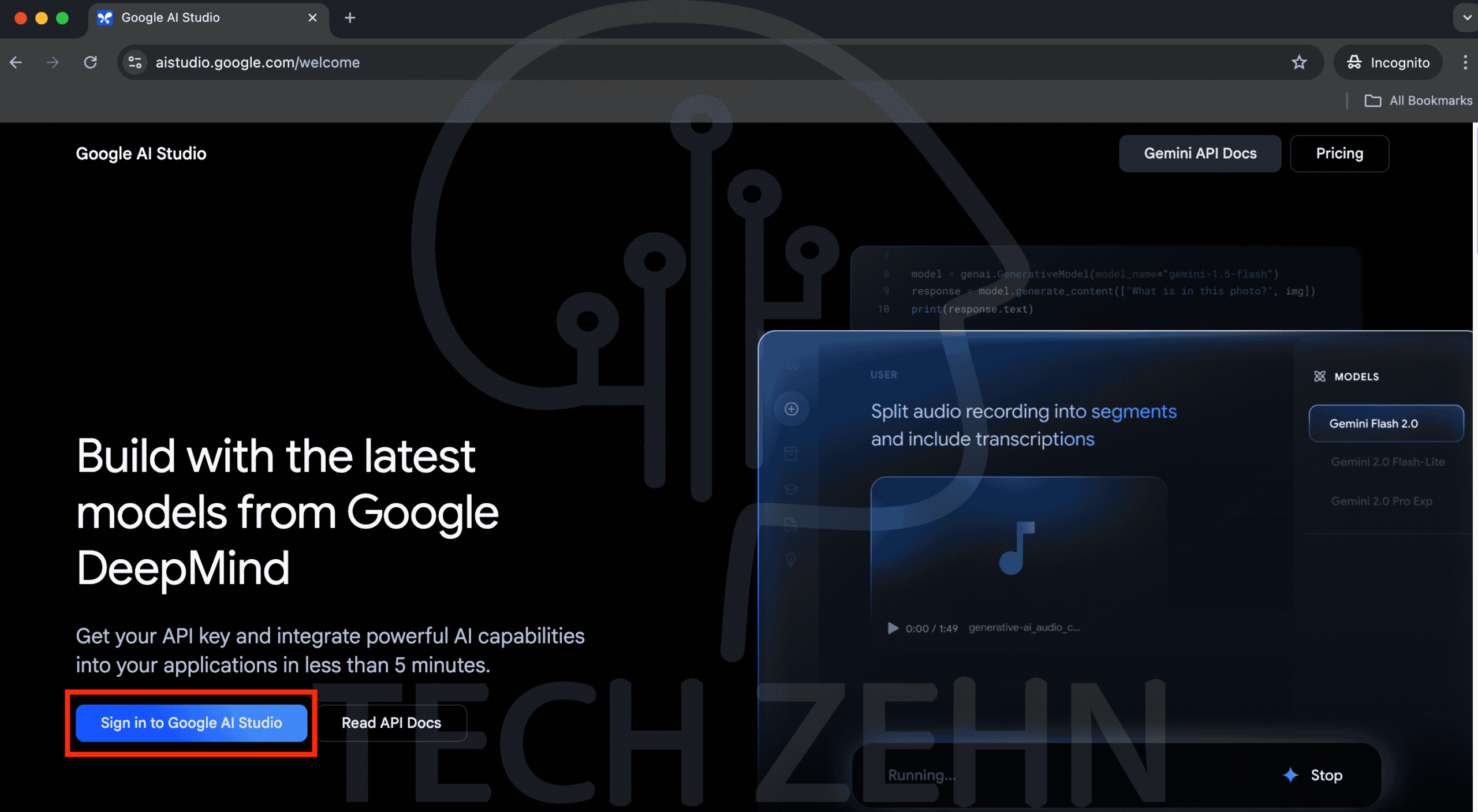 صفحه اصلی Google AI Studio