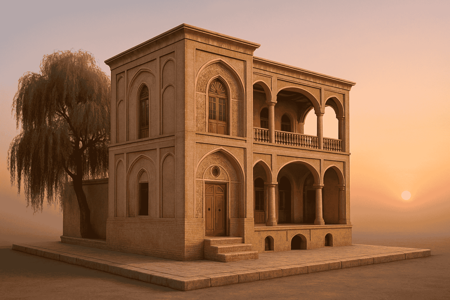رندر سهبعدی یک خانه تاریخی هایپررئالیستی