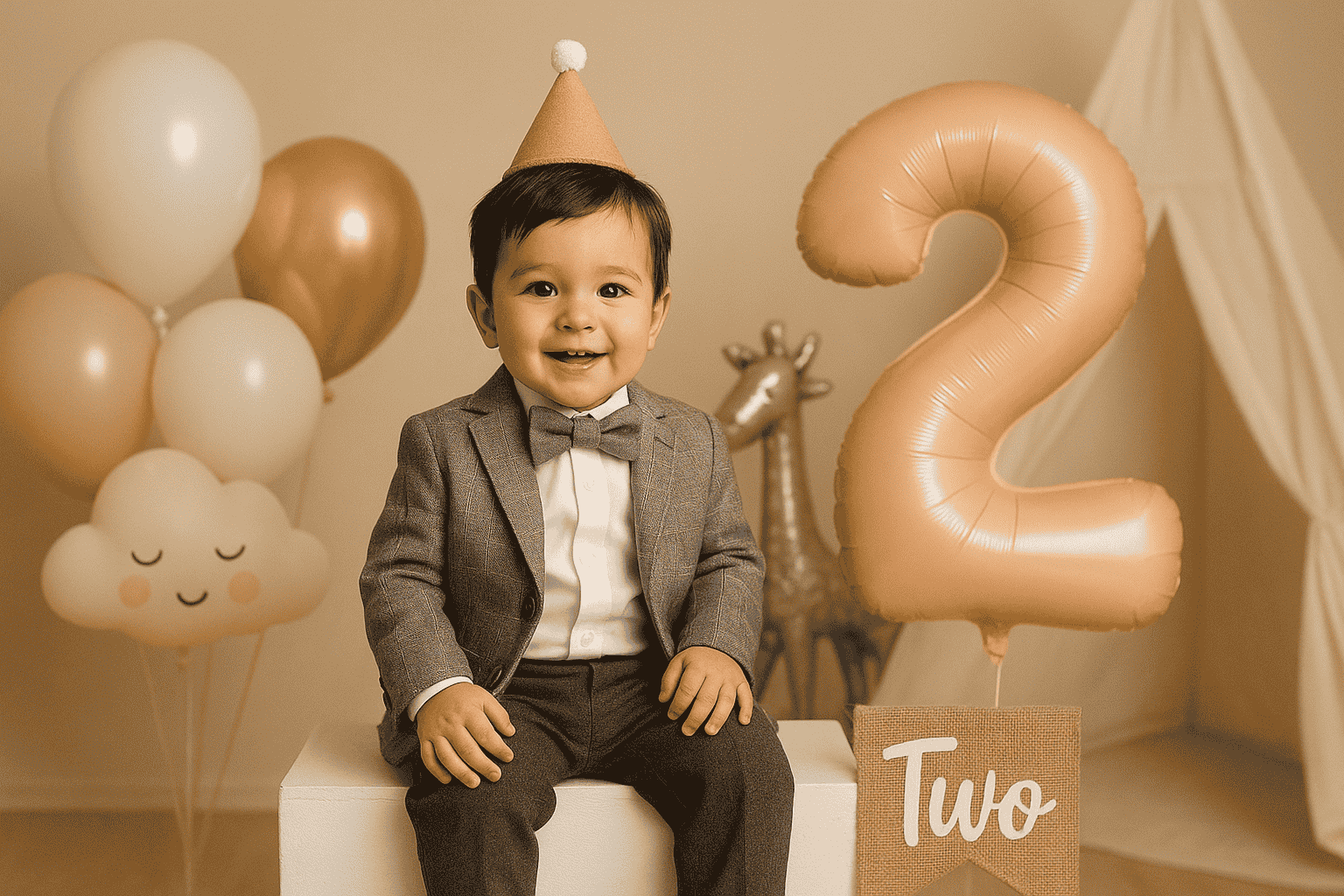 تم استودیویی و بادکنک با استفاده از پرامپت تولد با هوش مصنوعی