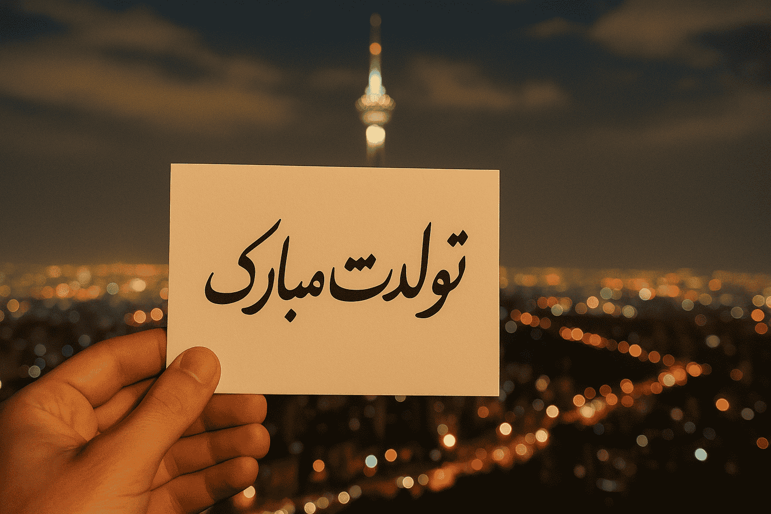 تبریک با تم برج میلاد با پرامپت تولد با هوش مصنوعی