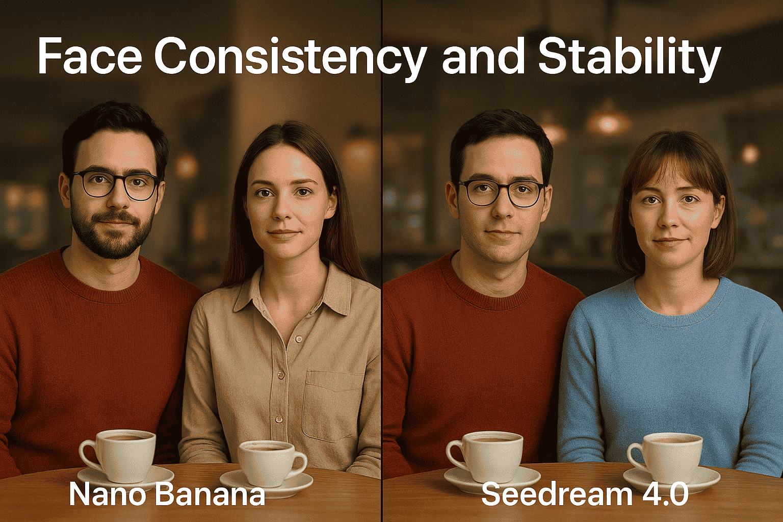 تست صحنه چندنفره؛ برتری Nano Banana در حفظ هویت افراد در برابر Seedream 4.0.