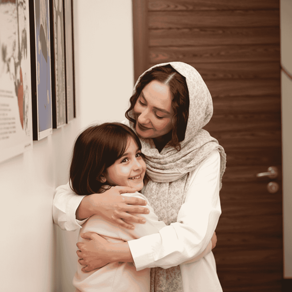 در آغوش گرفتن کودکی و حفظ ثبات تصویر کاراکتر