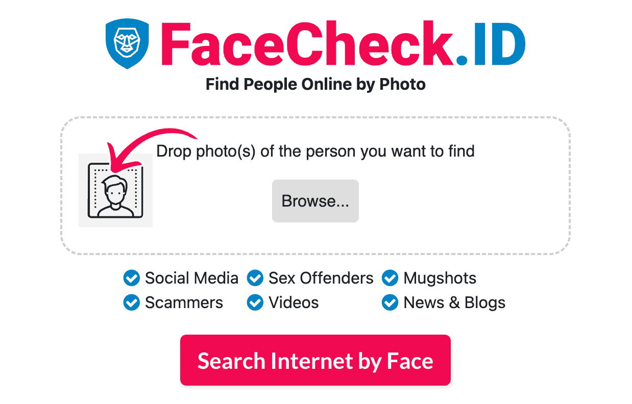 صفحه اصلی هوش مصنوعی FaceCheck ID برای تشخیص چهره