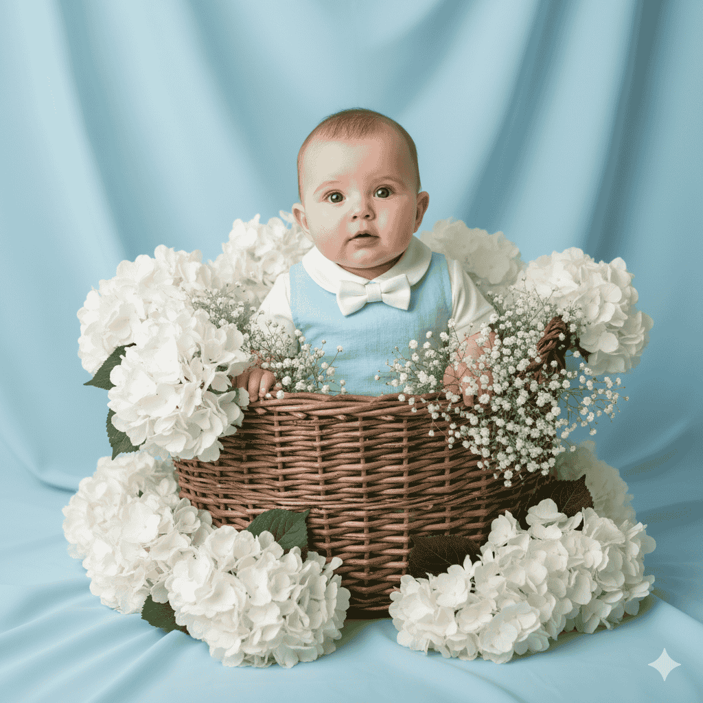 دلبری در سبد گل! با یک پرامپت عکاسی از نوزاد حرفهای