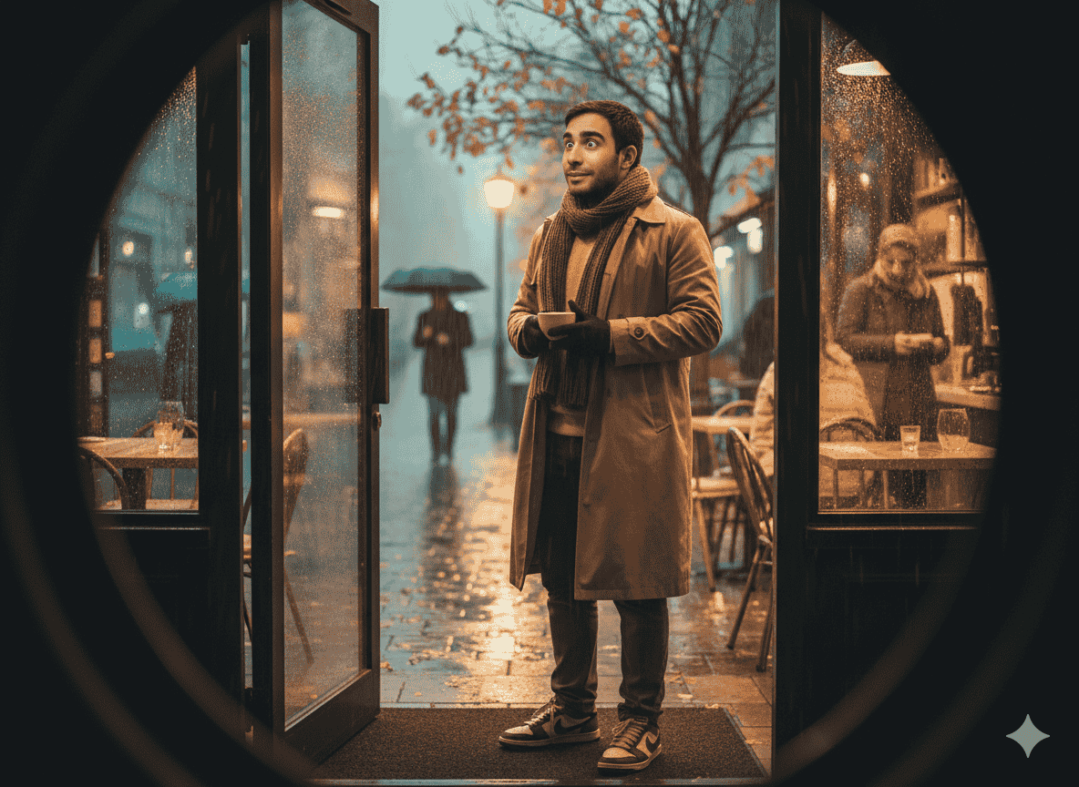 نمای پاییزی نوستالوژیک از فضای کافه در سایت جمنای