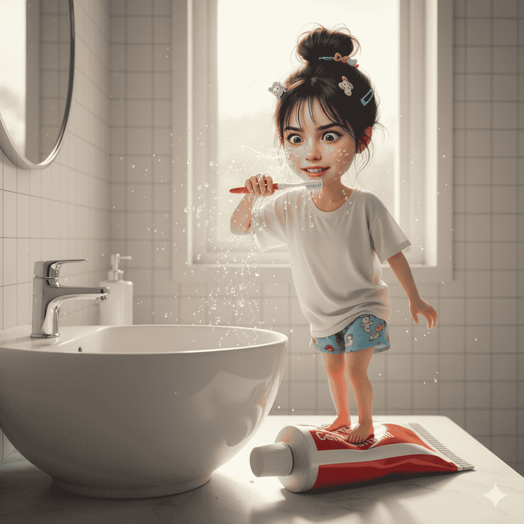 طراحی خمیردندان غول‌پیکر و آدم کوچولو با پرامپت سایت Gemini