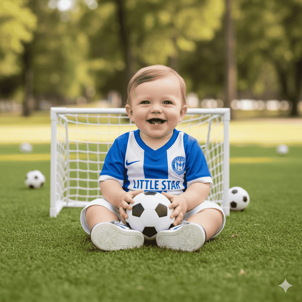 پرامپت عکاسی از نوزاد با تم ورزشی