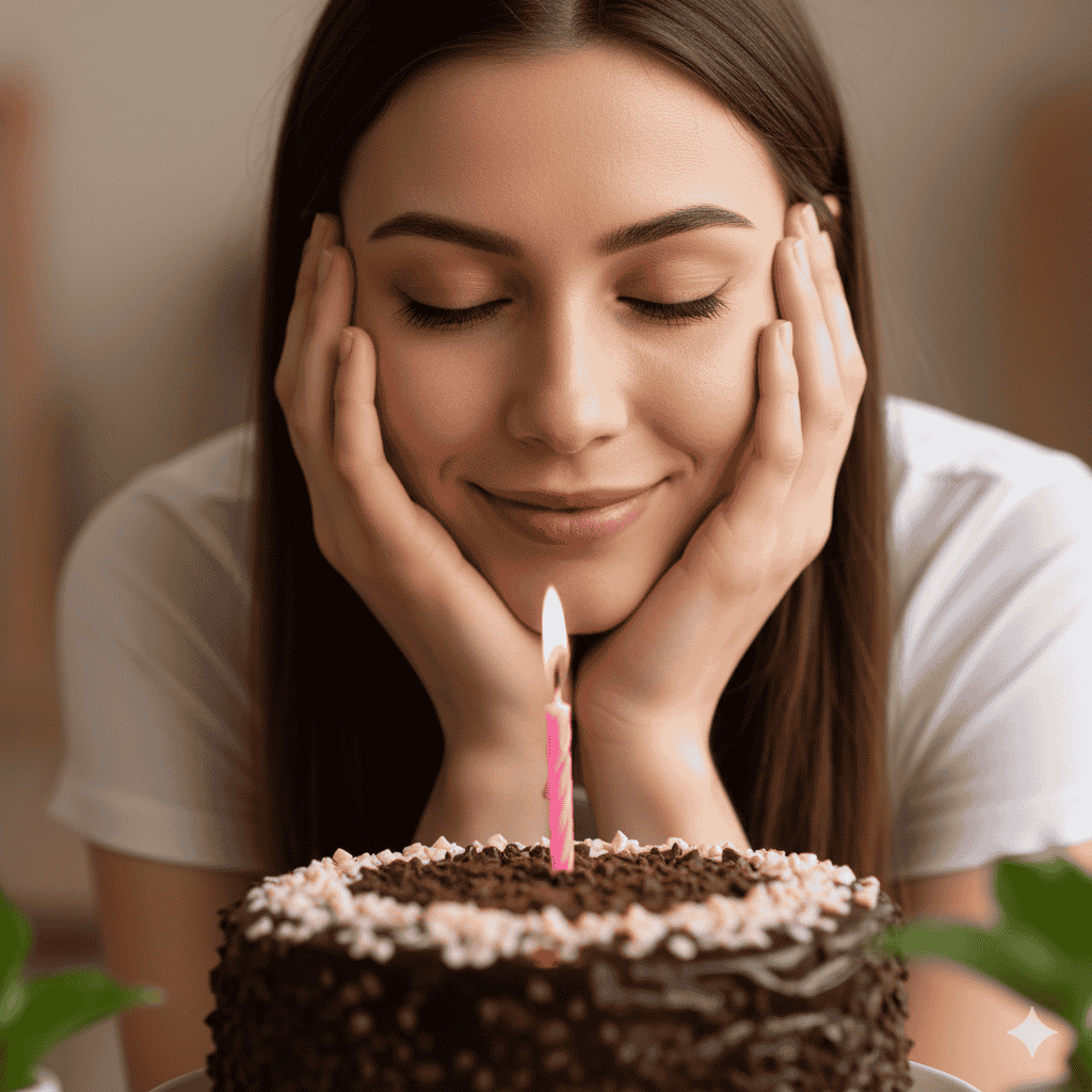 لحظه آرامشبخش آرزو کردن کنار کیک تولد به کمک ساخت عکسهای تولد با Gemini