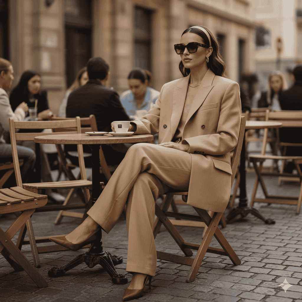 استایل بی‌درنگ و قدرتمند در یک کافه اروپایی از پرامپت عکاسی با هوش مصنوعی جمنای