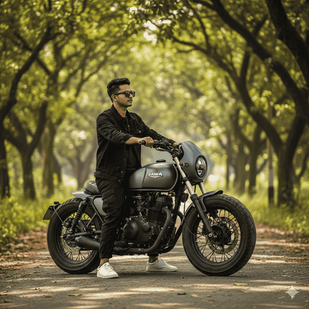 پرامپت طراحی عکس با موتور در فضای جنگلی با جمنای