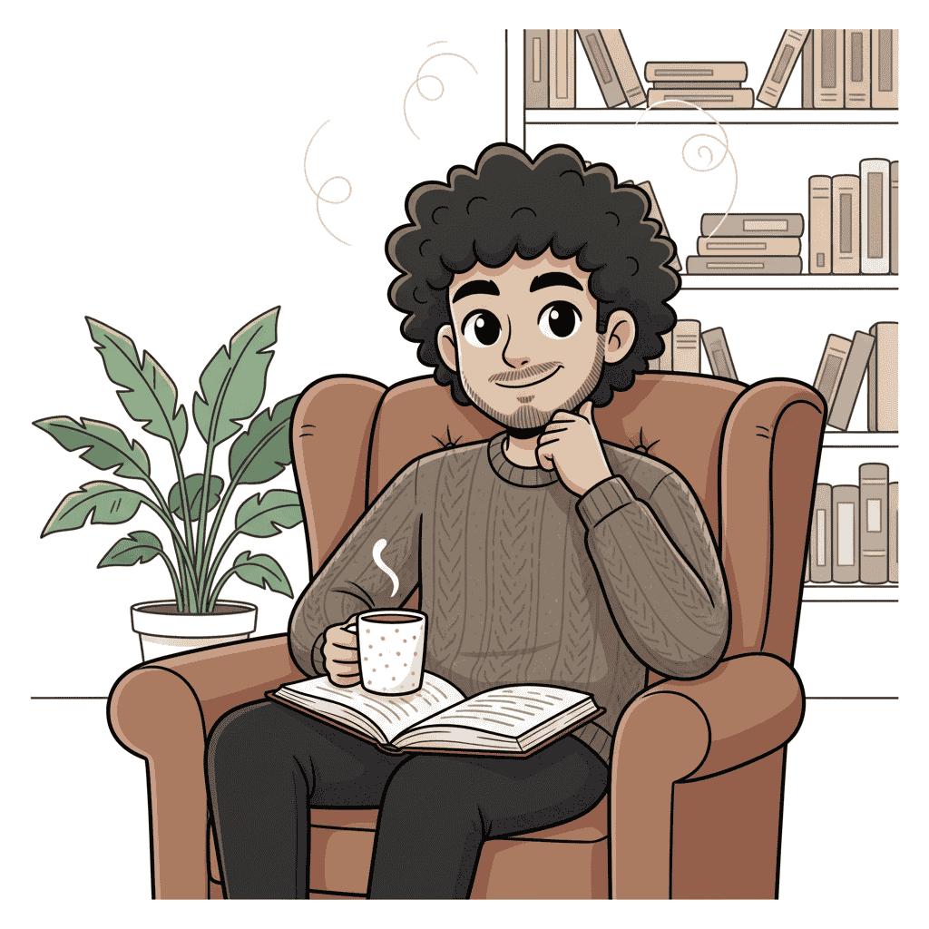 لحظه‌ای آرام و دلنشین! این تصویرسازی کارتونی آرامش‌بخش، با استفاده از قابلیت تبدیل عکس به کارتون با Gemini، به زیبایی خلق شده است.