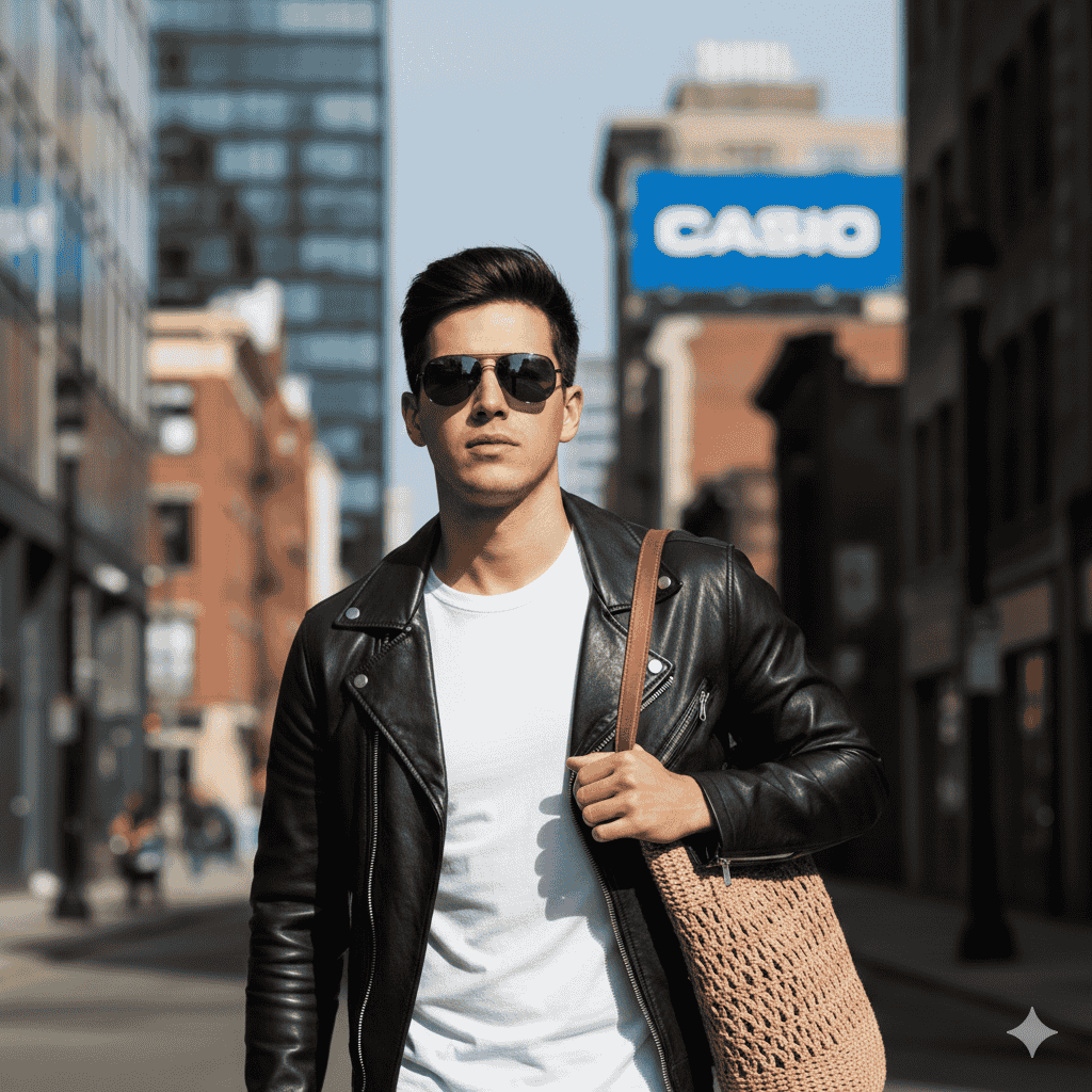 قدم زدن در شهر با عینک آفتابی با پرامپت عکاسی با هوش مصنوعی جمنای