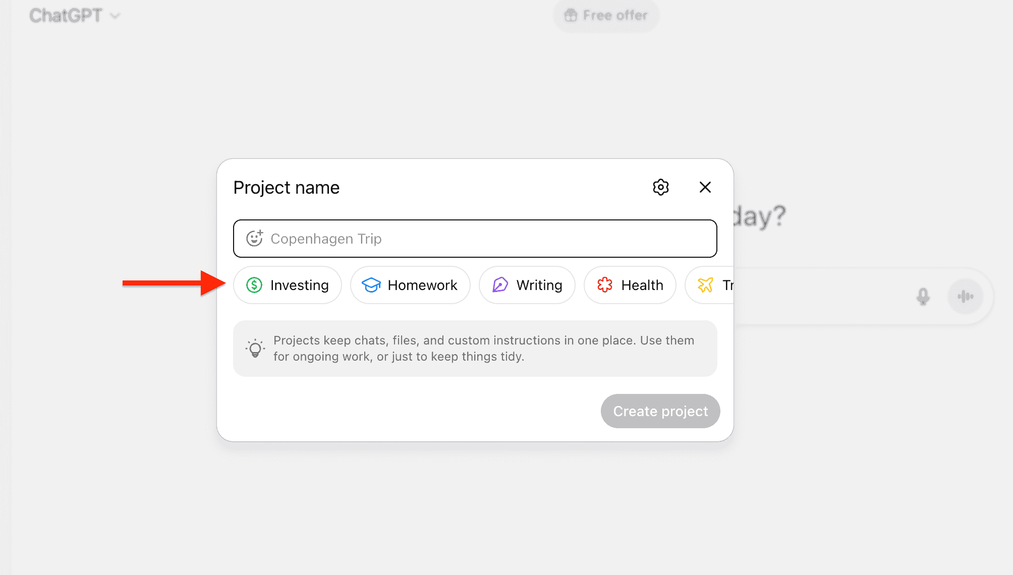 انتخاب نام پروژه در سایت چت جی پی تی رایگان