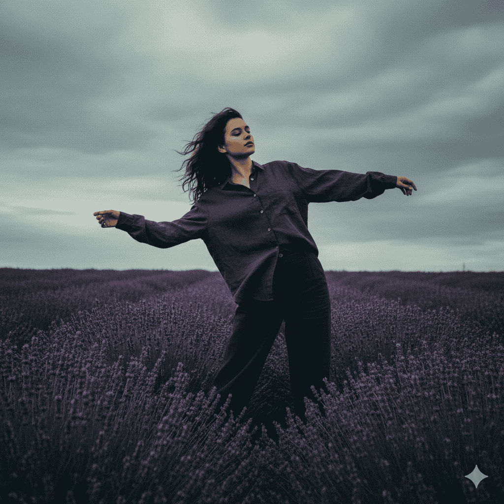 صحنه دراماتیک و احساسی در یک مزرعه گل با پرامپت عکاسی با هوش مصنوعی