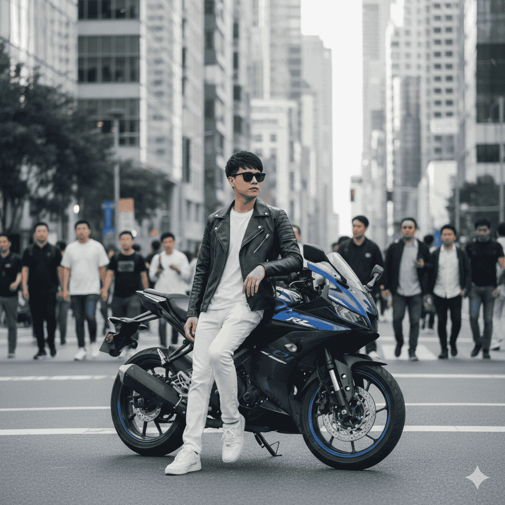 طراحی عکس با موتور یاماها در خیابان شهری با سایت Gemini