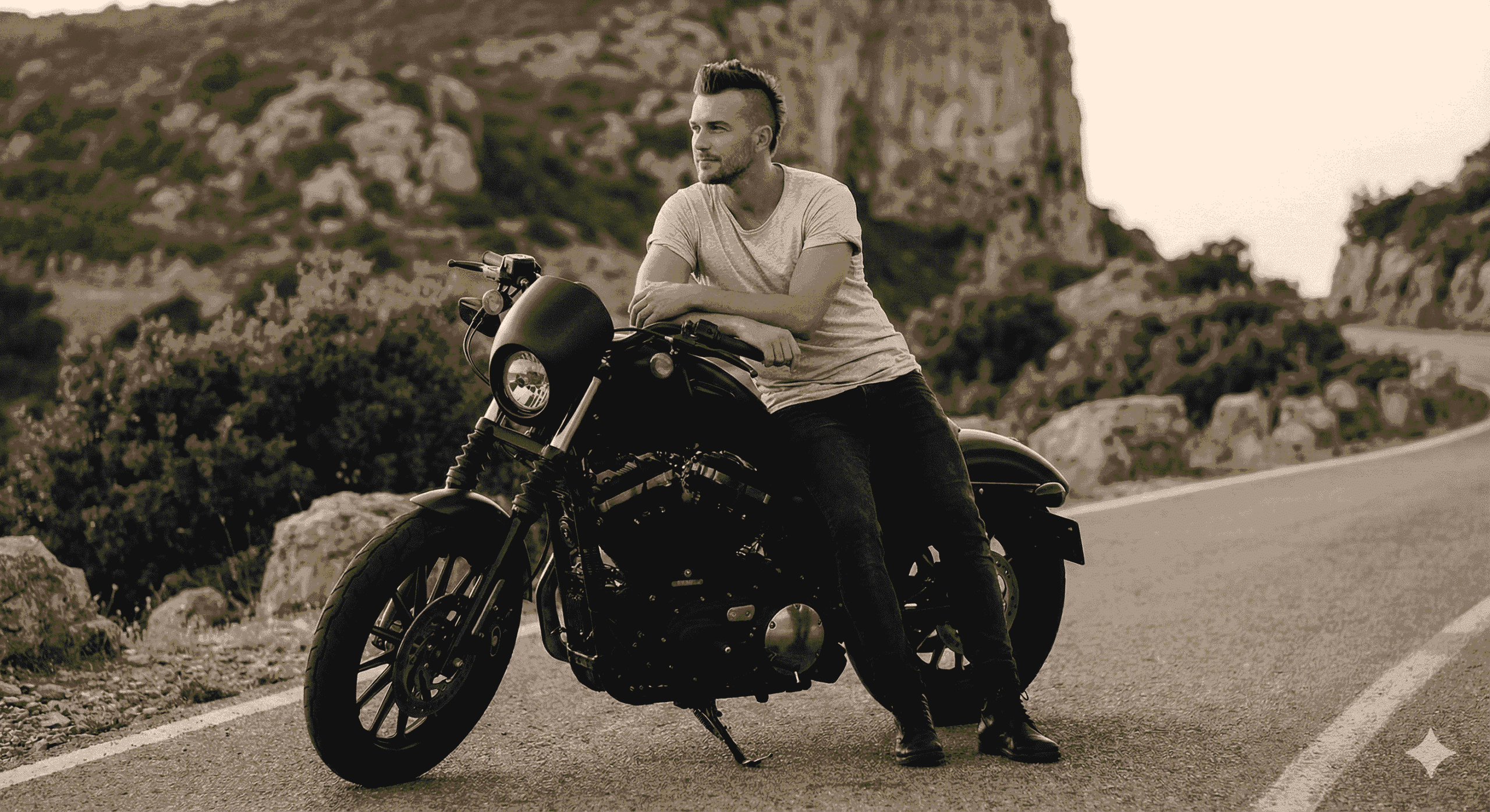 طراحی عکس موتور در غروب با پس زمینه کوه با سایت Gemini