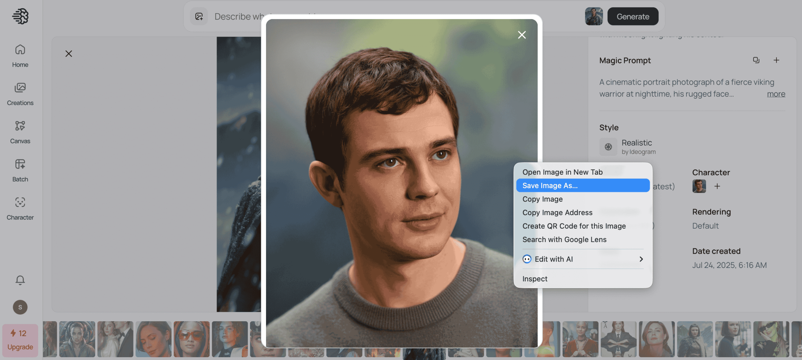 ذخیره تصویر گرفته شده از Ideogram برای ساخت ویدیوی تبلیغاتی