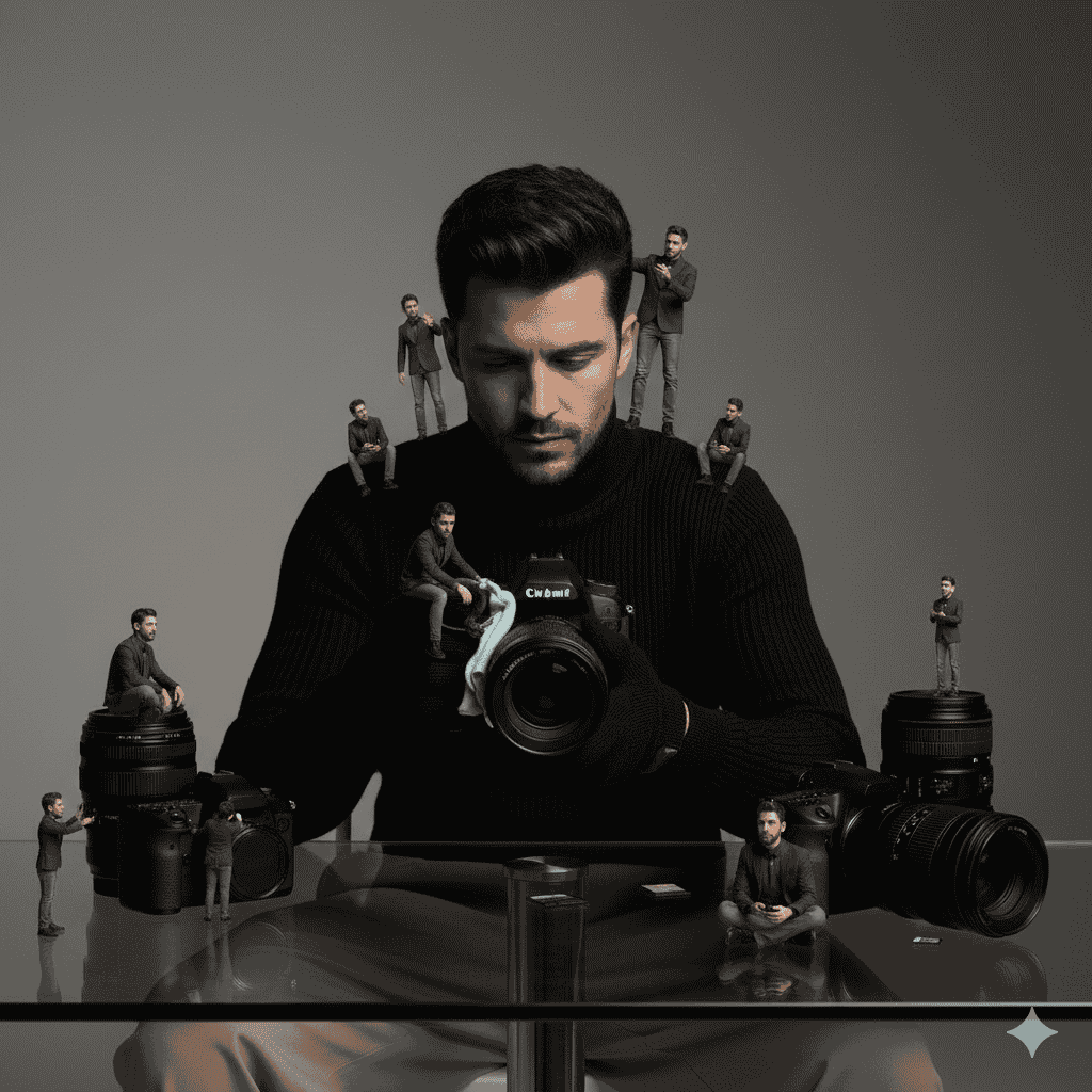 این کانسپت خلاقانه، جهان درونی یک عکاس حاصل ساخت تصاویر حرفه‌ای با سایت Gemini