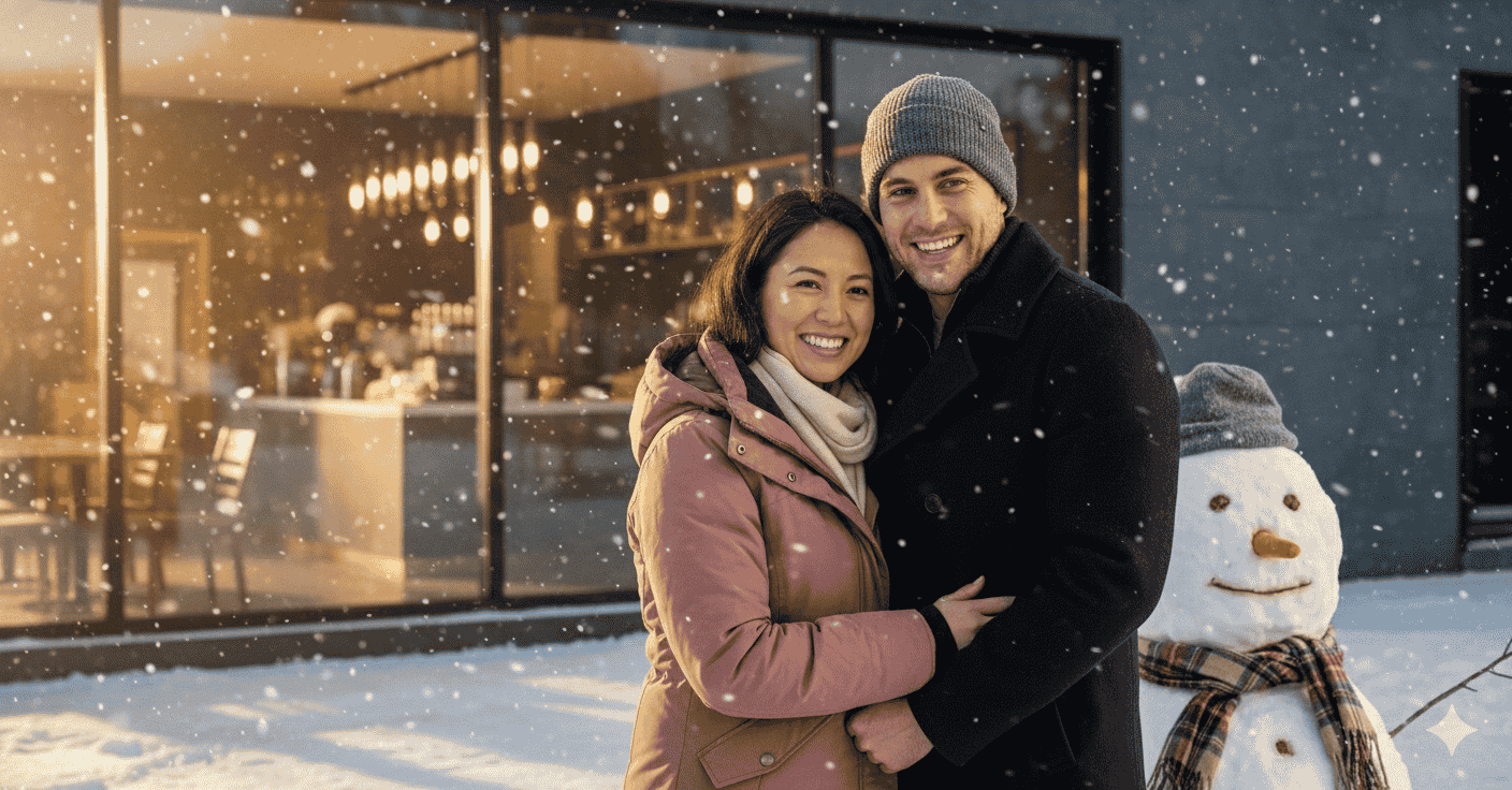 طراحی عکس دونفره زیر بارش برف به کمک ساخت تصویر با Gemini