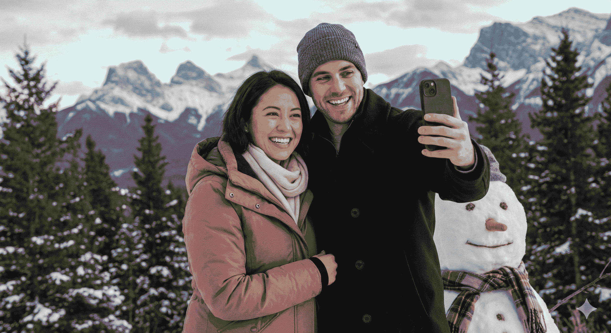 ساخت عکس دونفره کوهستانی با کمک پرامپت هوش مصنوعی جمنای