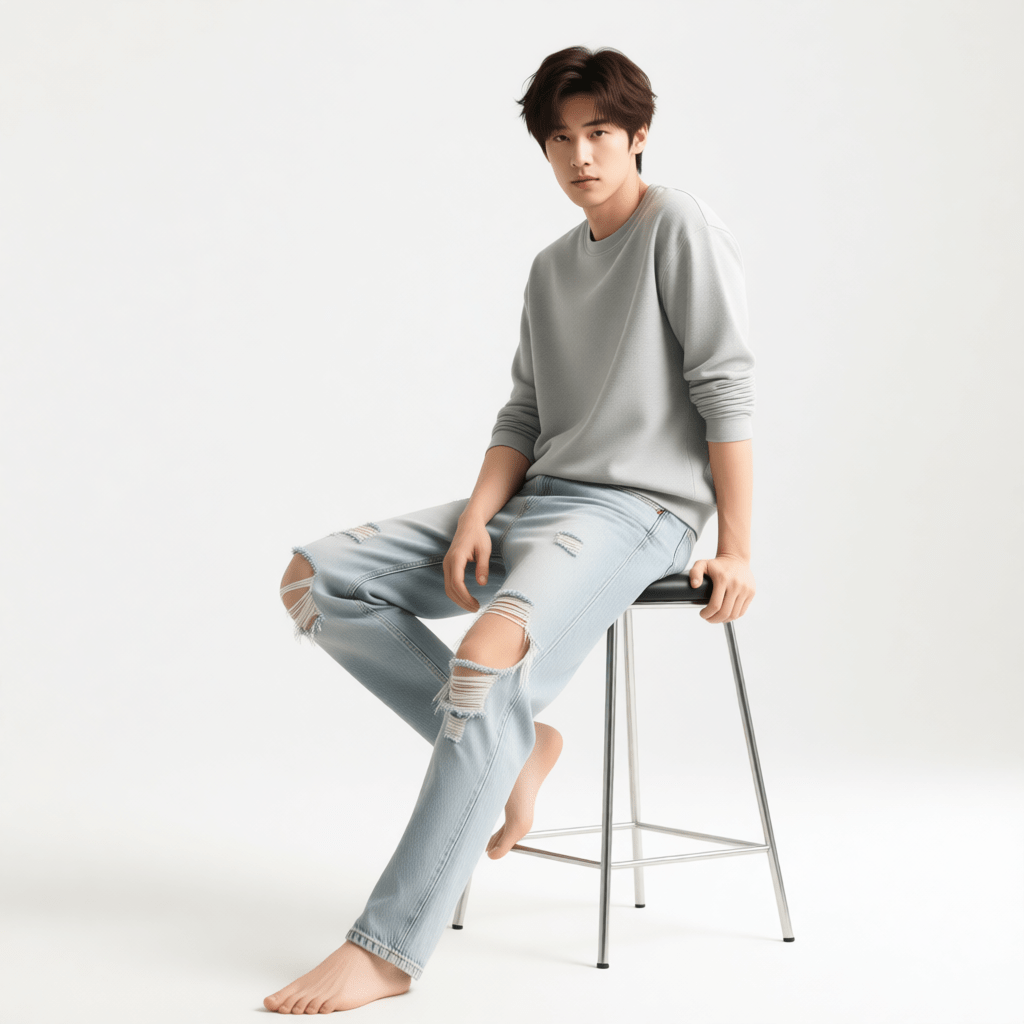 عکس استودیویی نشسته بر روی صندلی مدرن ساخته شده با پرامپت هوش مصنوعی کوئن