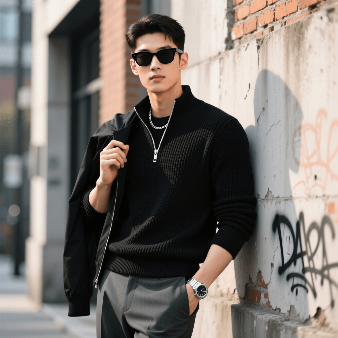 ساخت ژست تکیه بر دیوار شهری به کمک سایت Qwen