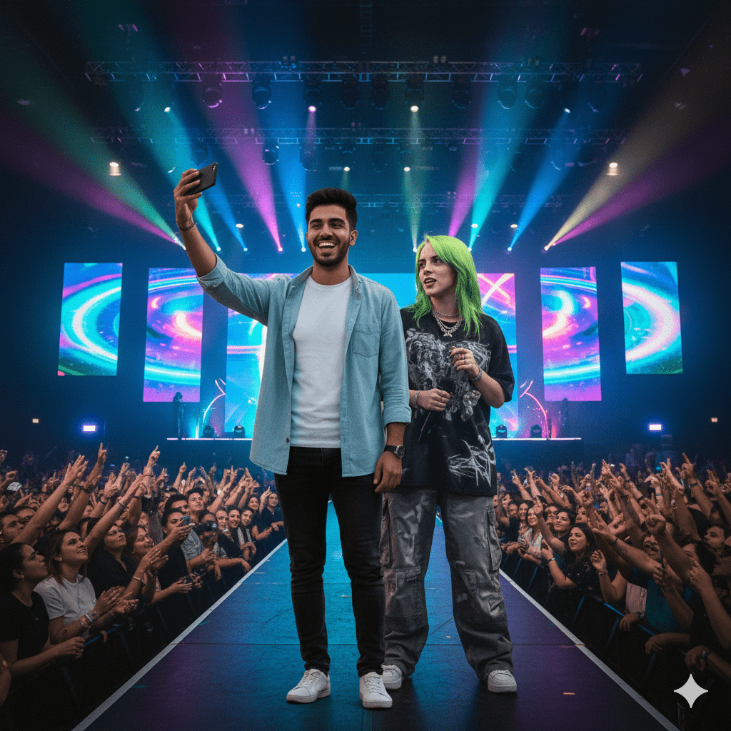 سلفی با خواننده در کنسرت به کمک پرامپت هوش مصنوعی جمنای