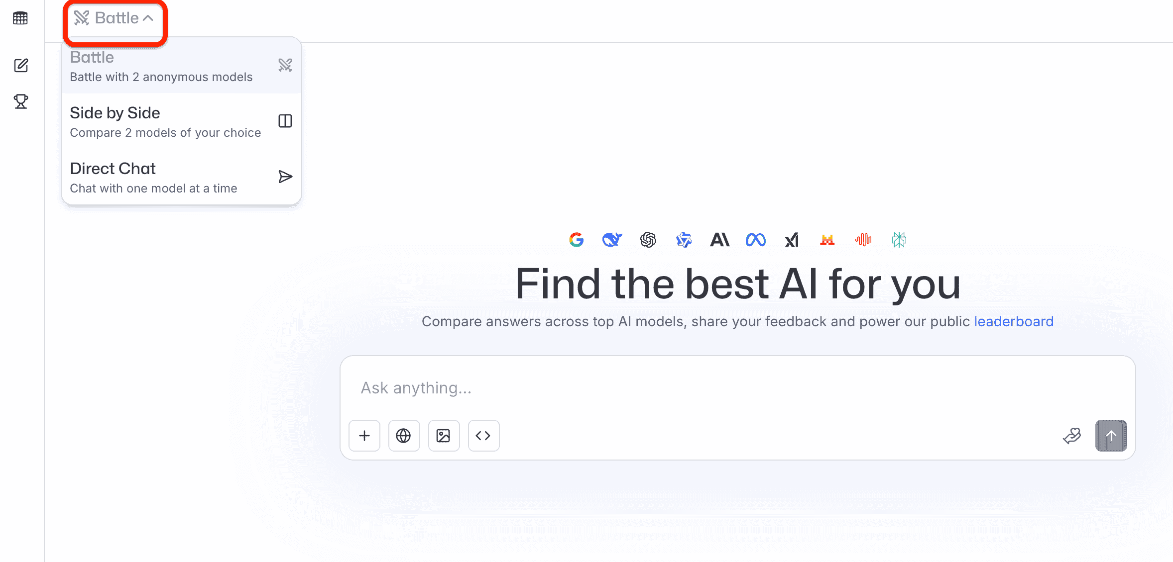 انتخاب حالتهای مختلف مدلها در هوش مصنوعی رایگان LMArena