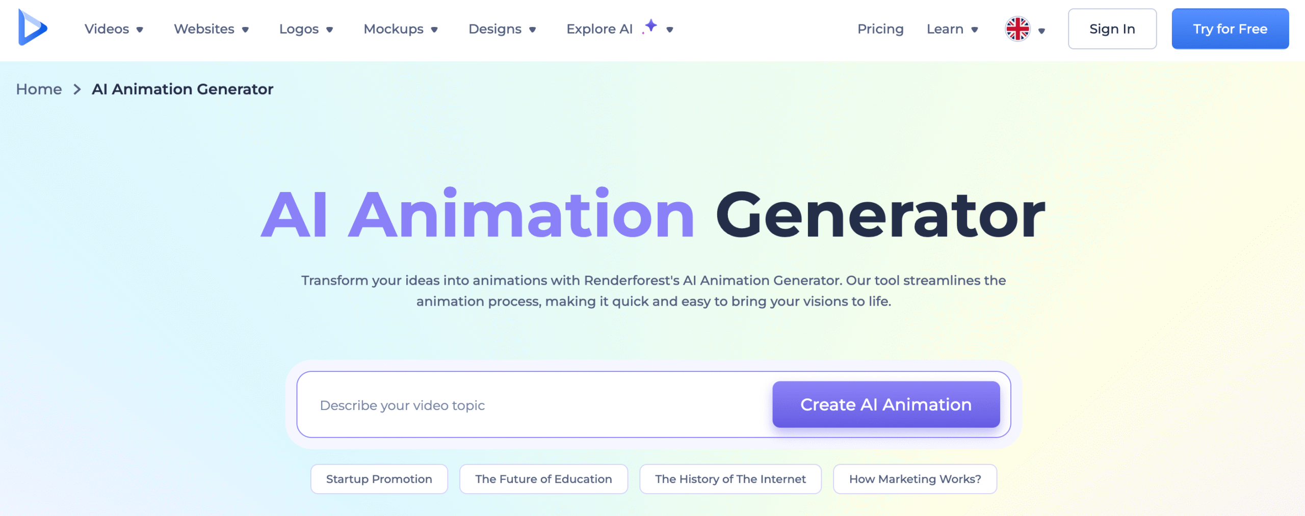 ابزار Renderforest برای تبدیل ایده‌ها به انیمیشن با استفاده از هوش مصنوعی.