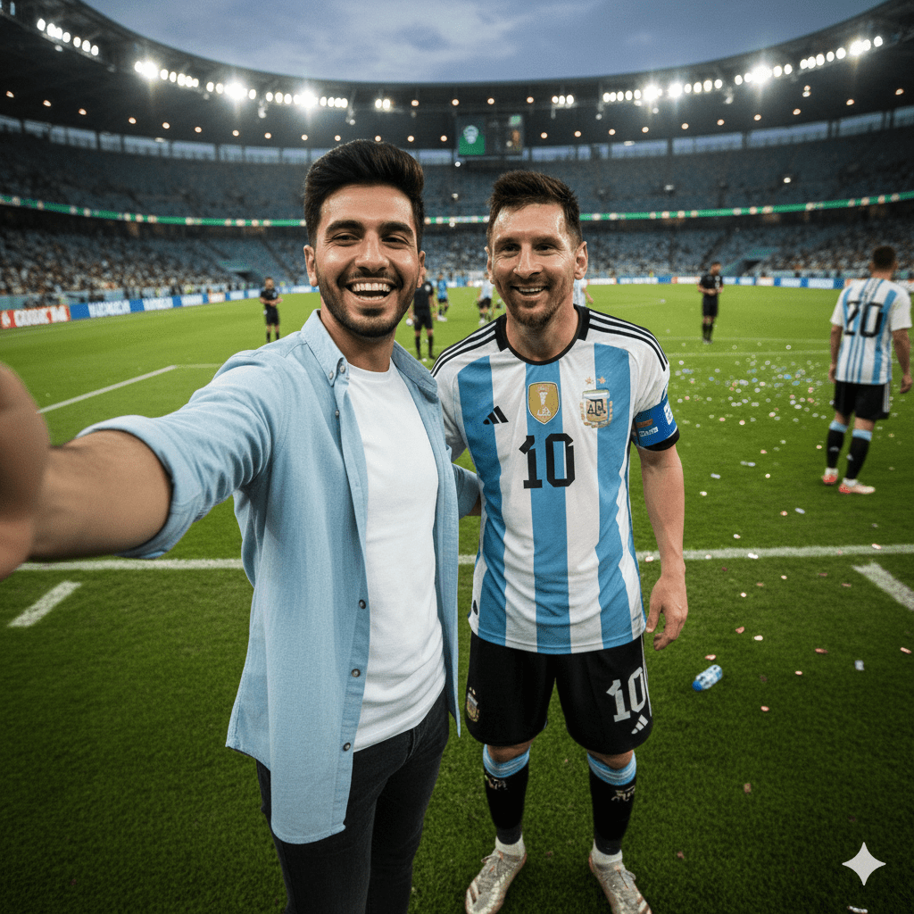 سلفی با سلبریتی ورزشکار لیونل مسی با پرامپت هوش مصنوعی جمنای