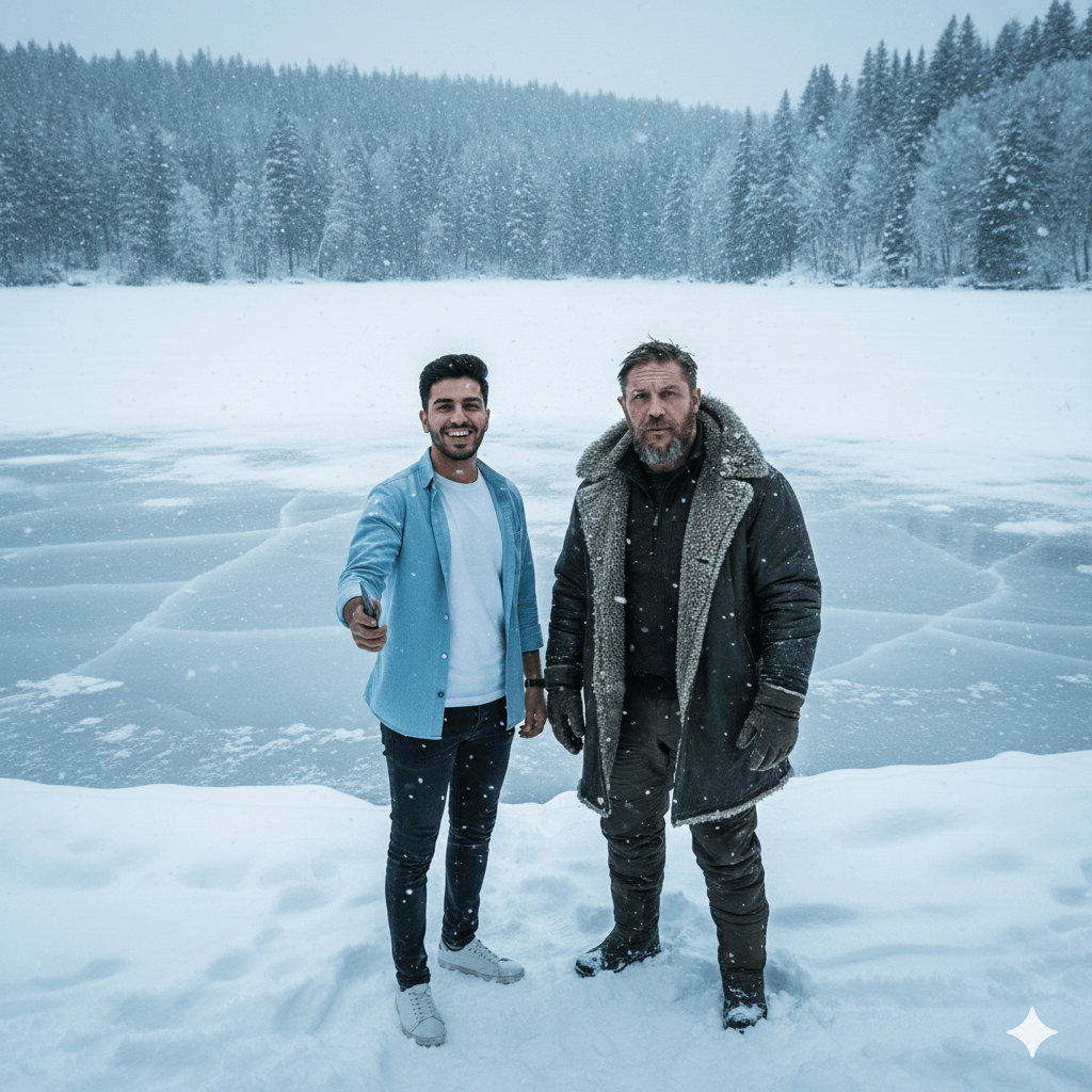 سلفی با سلبریتی بازیگر تام هاردی در فضای برفی