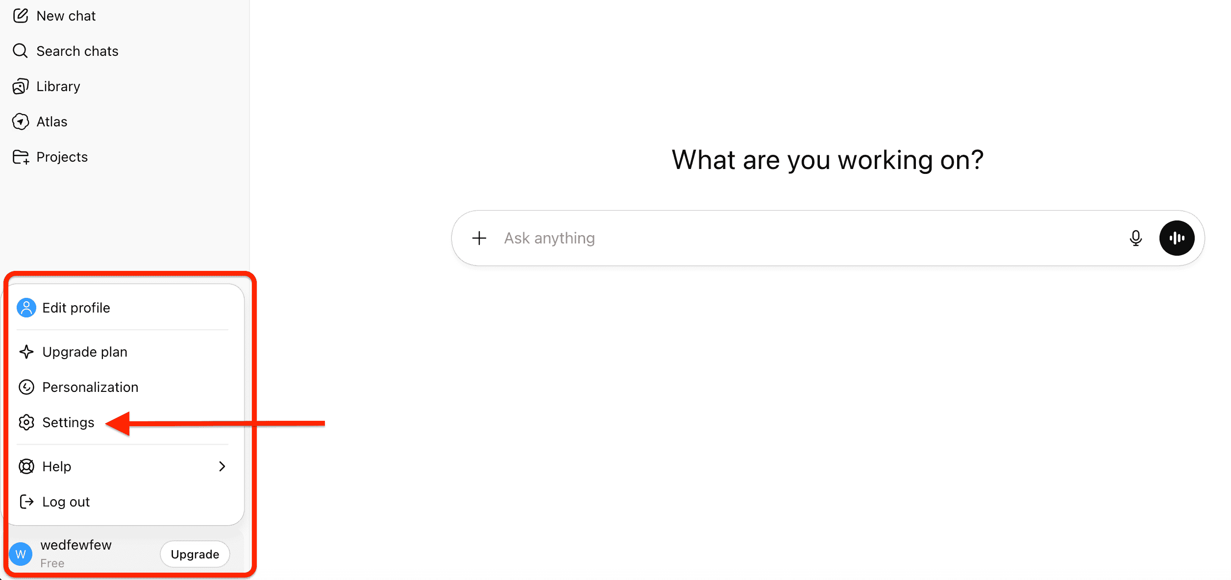 انتخاب بخش تنظیمات برای تبدیل چت جی پی تی به منتقد