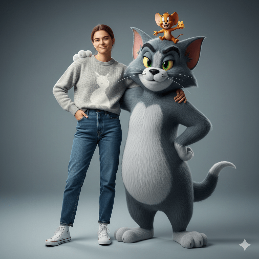 تولید تصویر فانتزی تام و جری با خود به کمک پرامپت جمنای