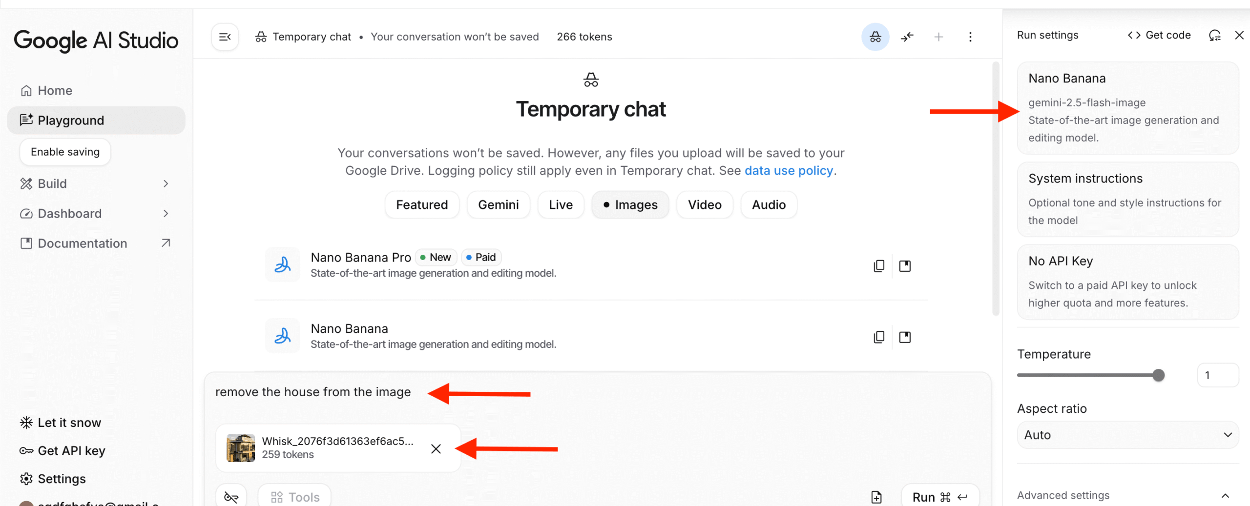 تنظیمات مربوط به هوش مصنوعی Google Studio برای تولید عکس زمین خالی