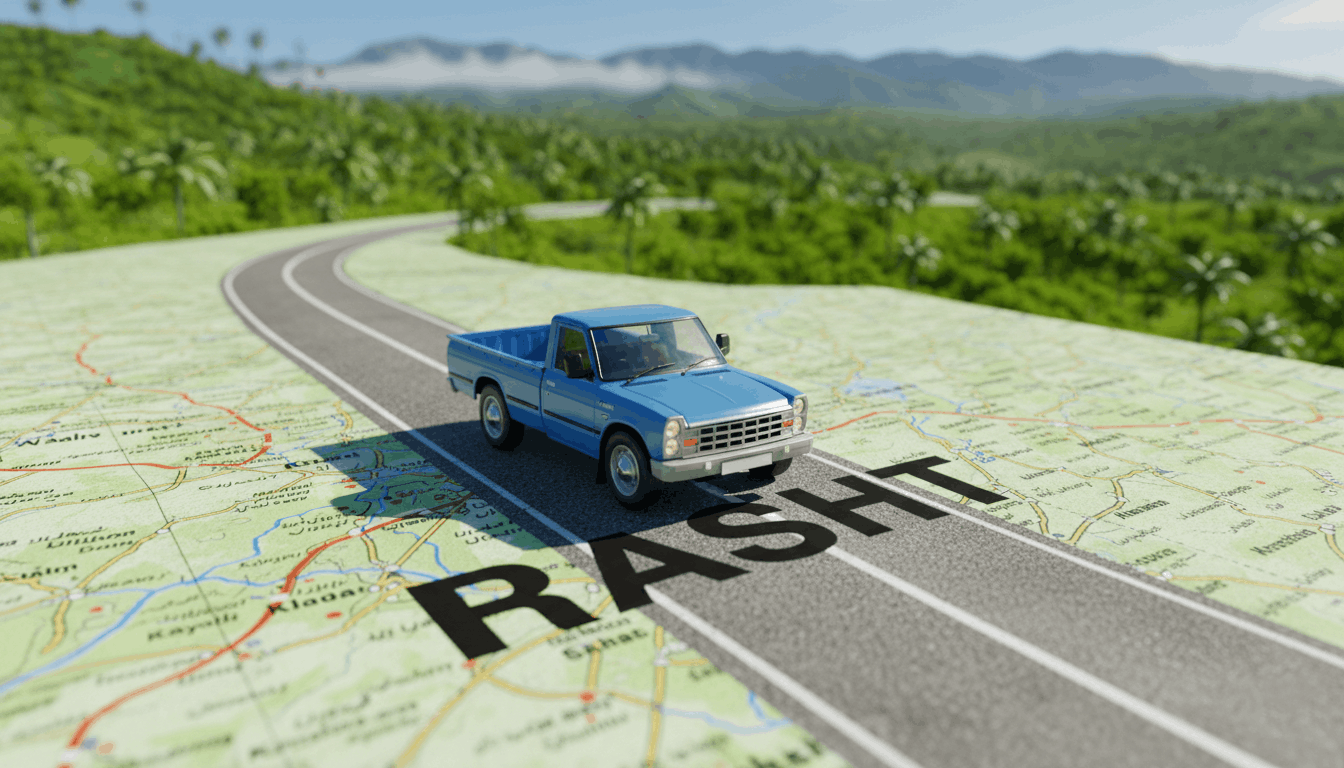 ساخت عکس مینیاتوری ماشین نیسان آبی با هوش مصنوعی بر روی نقشه