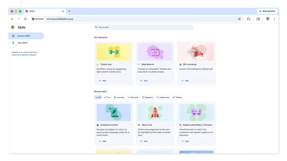 مدیریت راحت‌تر کارها با Skills در Chrome