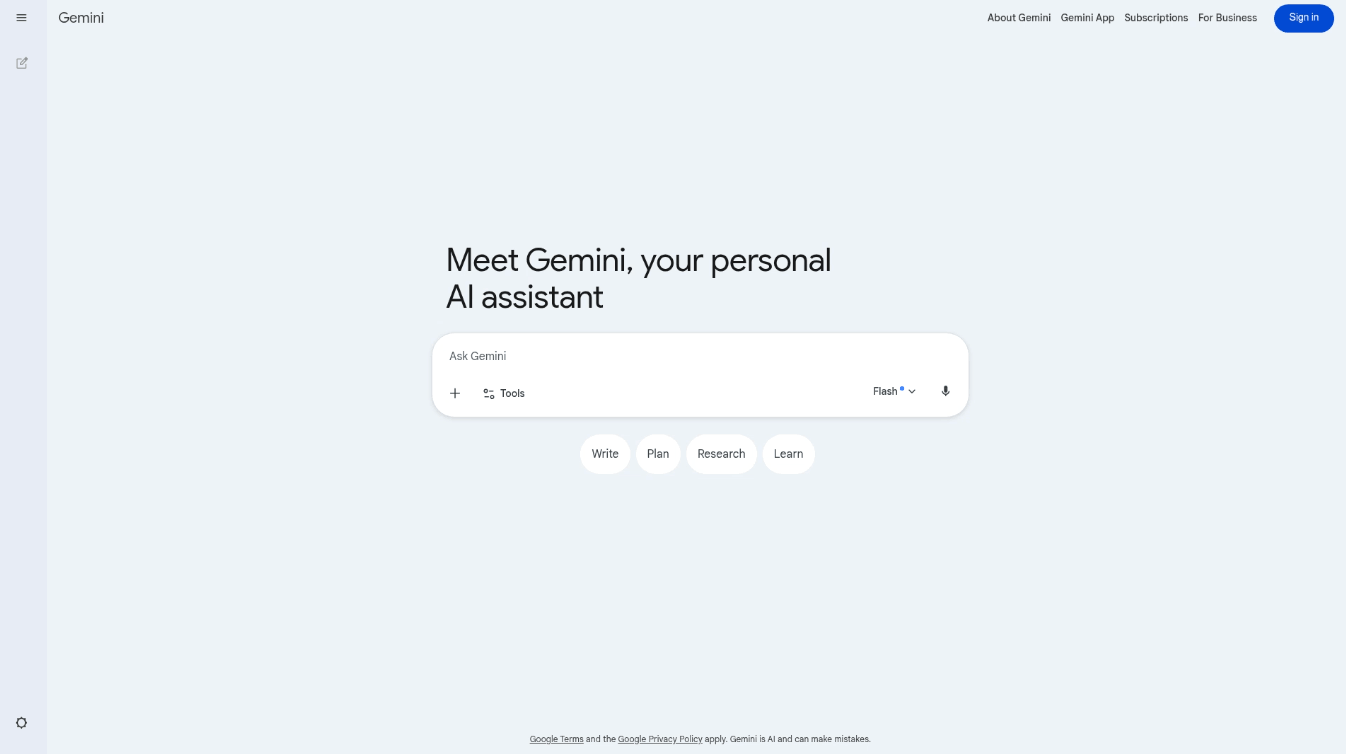 اسکرین‌شات صفحه اصلی سایت Gemini